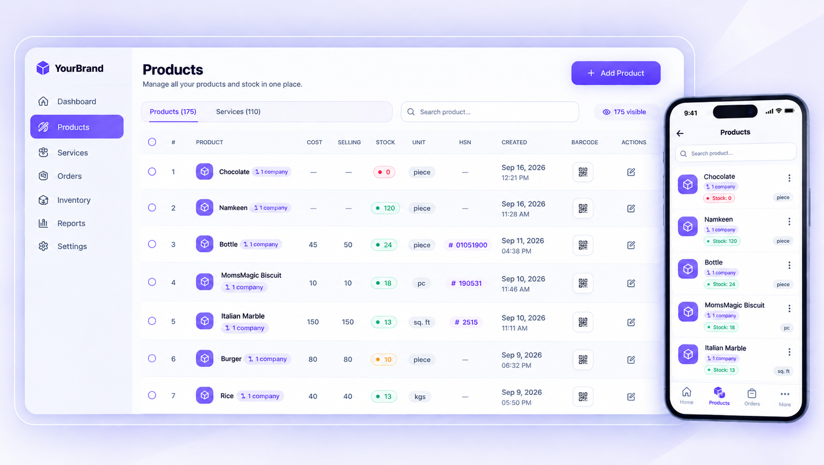 Vinimay inventory dashboard with stock tracking, low stock alerts and stock value overview