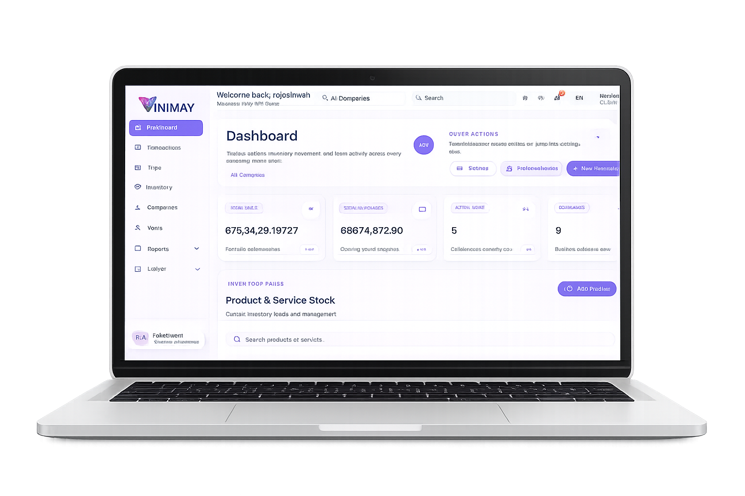 Vinimay business management dashboard
